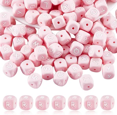 Imagen del producto de Cuentas de silicona con forma de letras, 20 unidades, 12 mm, color rosa, para la creación de joyería