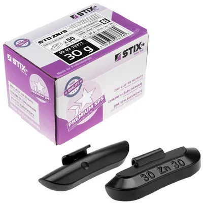 Immagine prodotto di 50 pesi da 30 g neri per cerchi in acciaio - Pesi di bilanciamento in zinco ZN/S STIX