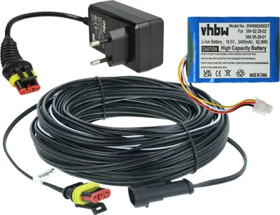 Produktbild von vhbw 1x Netzteil, 1x 3400 mAh Akku, 1x 20 m Niederspannungskabel kompatibel mit Husqvarna Automower 305 (2016), 305 (2020), 105 (2016), 105 Rasenmäher