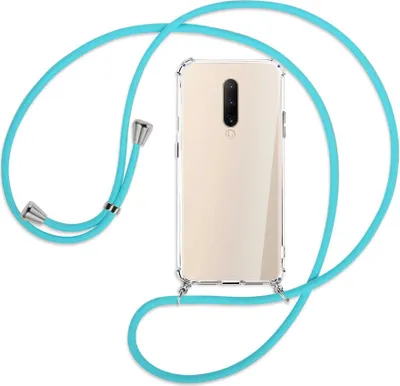 Produktbild von Handykette Backcover-Schutzhülle mit Band (Metall silberfarben) für OnePlus 7 Pro - türkis
