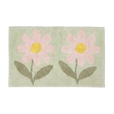 Produktbild von HOMESCAPES Badematte Blumen 50 x 80 cm – Badteppich aus 100 % Baumwolle, grün-rosa