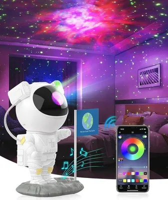 Image de Projecteur d'étoiles avecvia application et haut-parleur Bluetooth - 256 couleurs RVB - Lampe de chevet pour enfants et adultes