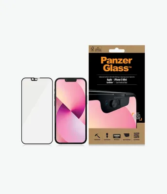 A screen protector and packaging for an iPhone 13 Mini.
