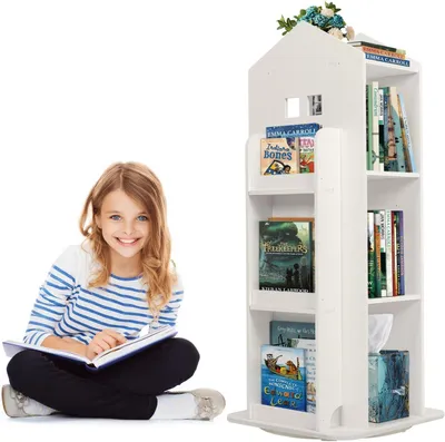 Image de Uyoyous bibliothèque rotative à 3 niveaux, étagère verticale pour enfants, étagère blanche pour livres au sol-chambre à coucher, salon, étude, 40 x 95 cm