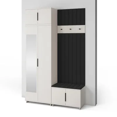 Produktbild von Garderoben-Set Napoli Version 14: Kleiderschrank mit Polsterpaneelen, Schuhschrank Flur und Eingangsbereich (Cashmere/Trinity 16)