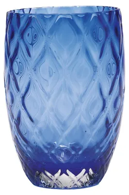 Produktbild von Set mit 6 blauen, mundgeblasenen Glasbechern mit Rautenmuster, elegant und robust für den täglichen Gebrauch LSA-BLU-6PZ