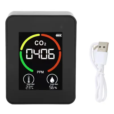 Zdjęcie produktu dla Detektor CO2, monitor jakości powietrza, tester TVOC, ładowarka USB, termometr, higrometr do domu