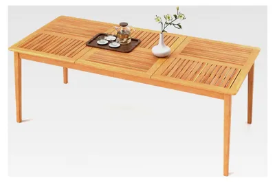 Produktbild von Esstisch für 8 Personen, Gartentisch aus Akazienholz mit 5 cm Schirmloch, wetterfester Terrassentisch für Garten, Veranda und Balkon (200 x 90 cm)