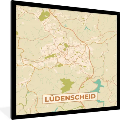 Produktbild von MuchoWow® Gerahmtes Poster Karte - Lüdenscheid - Karte - Stadtplan - Vintage 40x40 cm - Poster mit Schwarzem Bilderrahmen Wandposter Rahmen Foto Bilder - Mit Rahmen - Wanddekoration Schlafzimmer