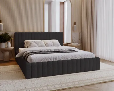 Produktbild von Polsterbett 160x200 cm Billo - Doppelbett mit Metall-Lattenrost, Bettkasten - Bett Bouclé, Schwarz