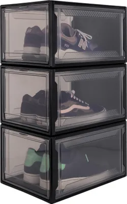 Produktbild von Yorbay Schuhbox 3er Set, für Schuhe bis Größe 48 Sstapelbarer Schuhorganizer, Kunststoffbox mit Durchsichtiger Tür, 37 x26 x 20cm,  Schwarz