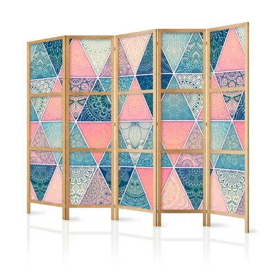 Produktbild von Paravent XXL Mandala Abstrakt 225x171 cm - 5-teilig - einseitig - eleganter Sichtschutz - Raumteiler - Trennwand - Raumtrenner - Holz - Design Motiv - Deko - Japan p-C-0009-z-c
