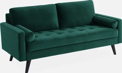 Produktbild von 3-Sitzer Sofa Grün Samt Skandinavisch inkl. 2 Kissen, frei im Raum stellbar