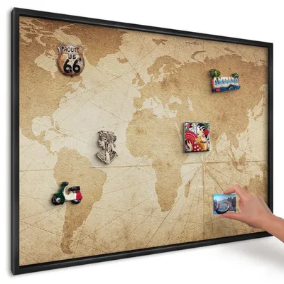 Produktbild von Magnettafel 100x70 cm mit schwarzem Rahmen - Magnetische Metalltafel, Magnetpinnwand zur Wandmontage für Wohnzimmer, Küche, Flur, Kinderzimmer und Büro - Alte Karte