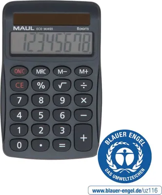 Produktbild von MAUL Tischrechner ECO MJ 455 LCD-Anzeige 1-zeilig, 8 Ziffern Solar 11.2 x 7.1 x 2 cm grau
