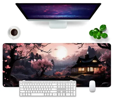 Image de Tapis de souris XL pour bureau « Fleurs de cerisier » 80 x 30 cm - Grand tapis de souris gaming pour PC - Tapis de souris professionnel pour gamers - Accessoire de bureau - Décoration de bureau (cerisier et Japon)