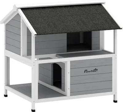 Immagine prodotto di Cuccia per gatti da esterno, in legno di abete impermeabile, 2 livelli, 80x93x95 cm
