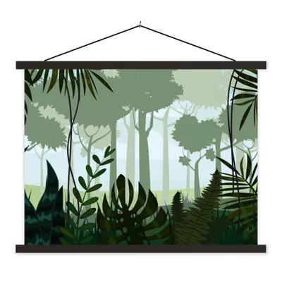 Produktbild von MuchoWow® Textilposter Dschungel - Pflanzen - Tropisch - Junge - Mädchen - Kinder 120x90 cm mit schwarzem Rahmen - Aufhänger für Poster