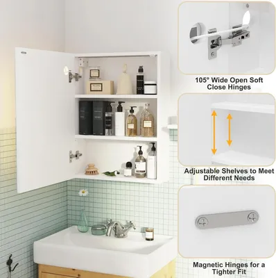 Produktbild von Spiegelschrank Bad mit LED Beleuchtung,Spiegelschrank,Badezimmer Spiegel, Hängeschrank,Beschlagfrei,Dimmbar,mit Verstellbare Ablage 45x60x15cm(B/H/T)