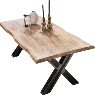 Produktbild von SIT Möbel Esstisch Baumkante 200 cm | Tischplatte 56 mm Mango natur | X-Gestell Metall used look | B 200 x T 100 x H 76 cm | 15222-41 | Serie TABLES & CO