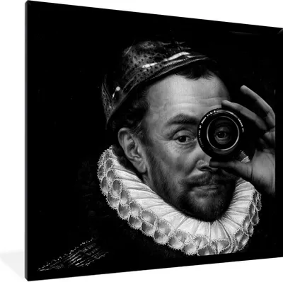 Produktbild von MuchoWow® Gerahmtes Poster Porträt von Wilhelm I. - Adriaen Thomasz - Schwarz und Weiß 40x40 cm - Poster mit Schwarzem Bilderrahmen Wandposter Rahmen Foto Bilder - Mit Rahmen - Wanddekoration Schlafzimmer