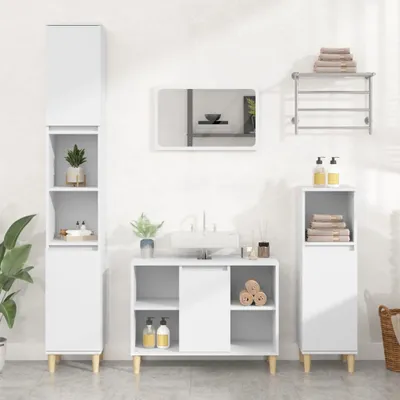Produktbild von Waschbeckenunterschrank Weiß 80x33x60 cm Holzwerkstoff , Badezimmerschränke Design 2024
