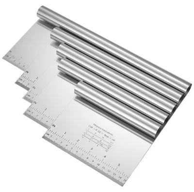 Produktbild von 5-teiliges Teigschaber-Set aus Edelstahl mit Messskala, Antihaft-Schaber, Küchenspatel, Teigschneider für Kuchen, Pizzen, Backutensilien, Tortenzubehör (15/20/22/25/30 cm)