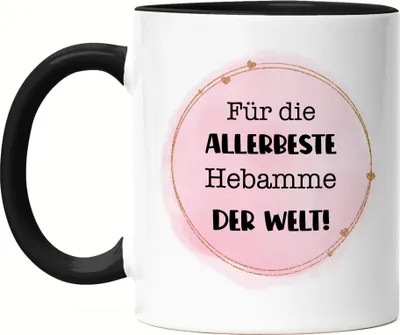 Produktbild von Für die allerbeste Hebamme der Welt Tasse Schwarz Dankeschön Geschenk Geburtstag Weihnachten