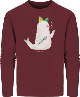 Produktbild von Mr. & Mrs. Panda Baumwoll Pullover Robbe Sherlock Größe M - Burgundy - Geschenk, Sweater, Sweatshirt, Lustige Sprüche, Pulli