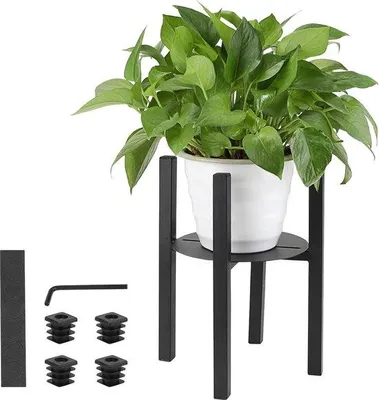 Obrázok produktu pre Nastaviteľný stojan na rastliny - výška 31 cm - kov - stojan na kvety s podnosom - priemer 24 až 36 cm - stojan na kvetináče