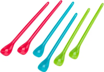 Produktbild von Fackelmann Langstiellöffel TROPICAL, Eiskaffeelöffel aus Kunststoff, Longdrinklöffel für große Gläser (Farbe: Koralle, Blau, Grün - nicht frei wählbar), Menge: 6 Stück