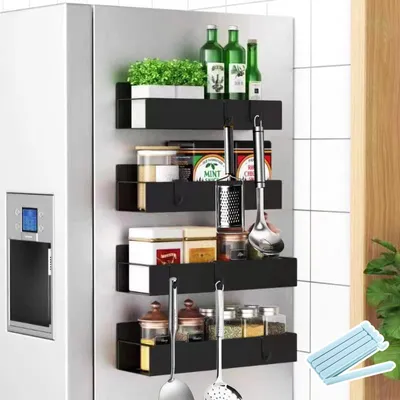 Produktbild von 4-teiliges magnetisches Gewürzregal für den Kühlschrank, schwarz