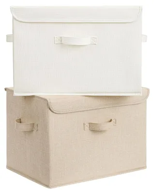 Produktbild von Aufbewahrungsbox Faltbox Stoffbox - 43 x 30 x 29 cm - 2er Set - Weiß und Khaki - Mit Deckel