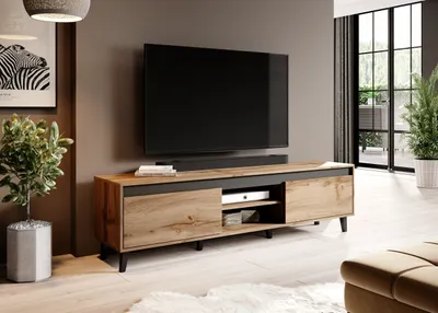 Produktbild von TV - Lowboard Fernsehschrank NORD II 170cm eiche wotan / anthrazit mit 2 Türen
