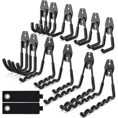 Immagine prodotto di Confezione da 14 ganci doppi resistenti per garage, ganci multiuso per garage, giardino e biciclette, neri