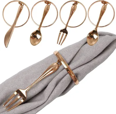 Produktbild von 4x Eheringe Ringe Servietten Metall Gold Besteck Serviettenhalter