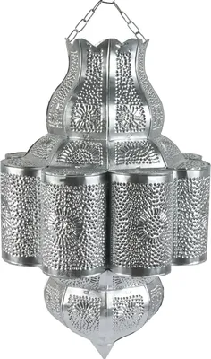 Produktbild von Deckenleuchte Harun, Metall Silber lackiert, Durchbrüche, E27, Handarbeit, 45 cm