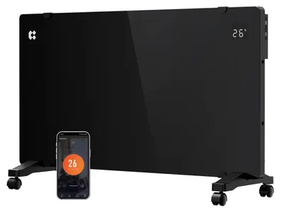 Obrázok produktu pre Elektrický konvektorový ohrievač, 2000 W, čierna farba – ovládanie cez aplikáciu WiFi – určený na vnútorné použitie – pre miestnosti do 20 m² – radiátor