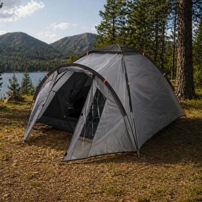 Produktbild von Campingzelt Doppellagig Kuppelzelt Grau 3 Personen L300xB190xH125cm