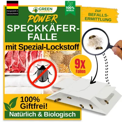 Produktbild von Green Guardia Speckkäfer Falle mit Spezial-Lockstoff - 9x Fallen - Speckkäfer bekämpfen, Häuschen-Falle, Alternative zu Speckkäfer Pheromonfalle