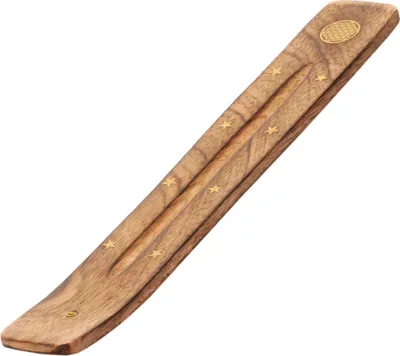 Produktbild von Räucherstäbchenhalter Holz 25cm – Blume des Lebens-Motiv mit Sternen