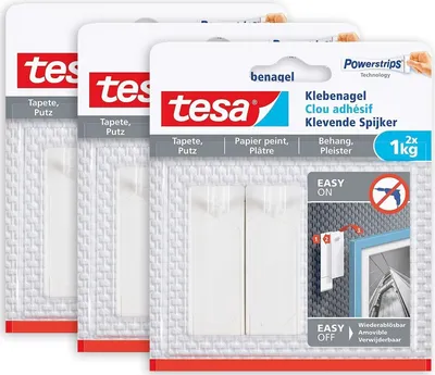 Produktbild von tesa Powerstrips Klebenagel (3 x 2 Stck.) für Tapeten & Putz - bis 1 kg