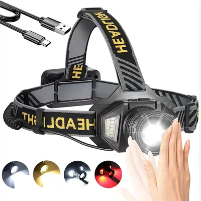Produktbild von Stirnlampe,8-farbiges intelligentes LED-Notlicht,doppelte Lichtquelle, USB-wiederaufladbar (2000mAh), für Wandern,Camping, Nachtangeln, Notbeleuchtung