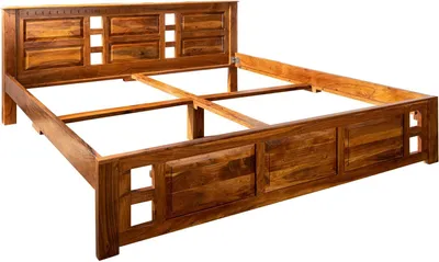Image de MASSIVMOEBEL24 | Lit double 180x200 Acacia laqué Miel OXFORD #0253
