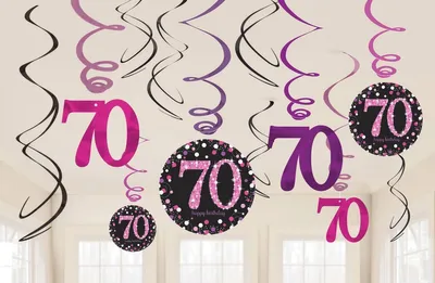Image de 70. Anniversaire 12 guirlandes Swirl rose noir