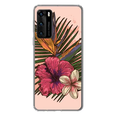 Produktbild von MuchoWow® Handyhülle Schutzhülle Hülle für Huawei P40 Blumen - Tropisch - Rosa Silikon Softcase Handy Hülle - Handytasche