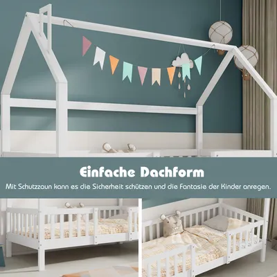 Obrázek produktu pro okwish dětská postel 90 x 200 cm, roztomilý a zajímavý tvar, domácí postel s krbem, stabilní lamelový rám, bílá (bez matrace)