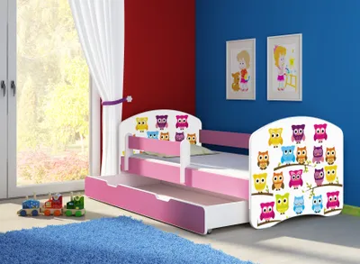 Produktbild von ACMA Jugendbett Kinderbett Junior-Bett Komplett-Set mit Matratze Lattenrost und Rausfallschutz Rosa 31 Eule 180x80 + Bettkasten