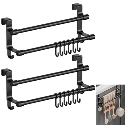 Türhandtuchhalter 2er-Set, schwarz, 36x6,5x11,5 cm, ABS/Metall