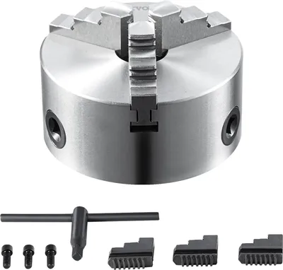 Immagine prodotto di Mandrino per tornio VEVOR K11-100 Mandrino a tre griffe da 100 mm Materiale HT300 Mandrino a 3 griffe Gamma di serraggio 2-100 mm a 3 griffe, 20Cr, ≥53HRC φ22mm foro Mandrino per tornio Autocentrante